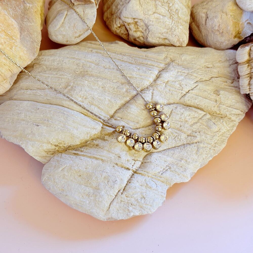 Chic VTG 1980s Gold-Tone Rhinestone Beaded 16" Dainty Cable Chain + 3" Extender